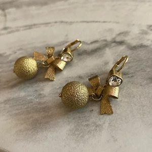 Betsey Johnson Fashion Fever Disco Gold Glitter Ball Heart Bow Earrings ✨🪩